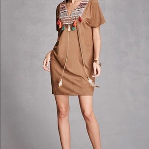 Suede Embellished Mini Dress